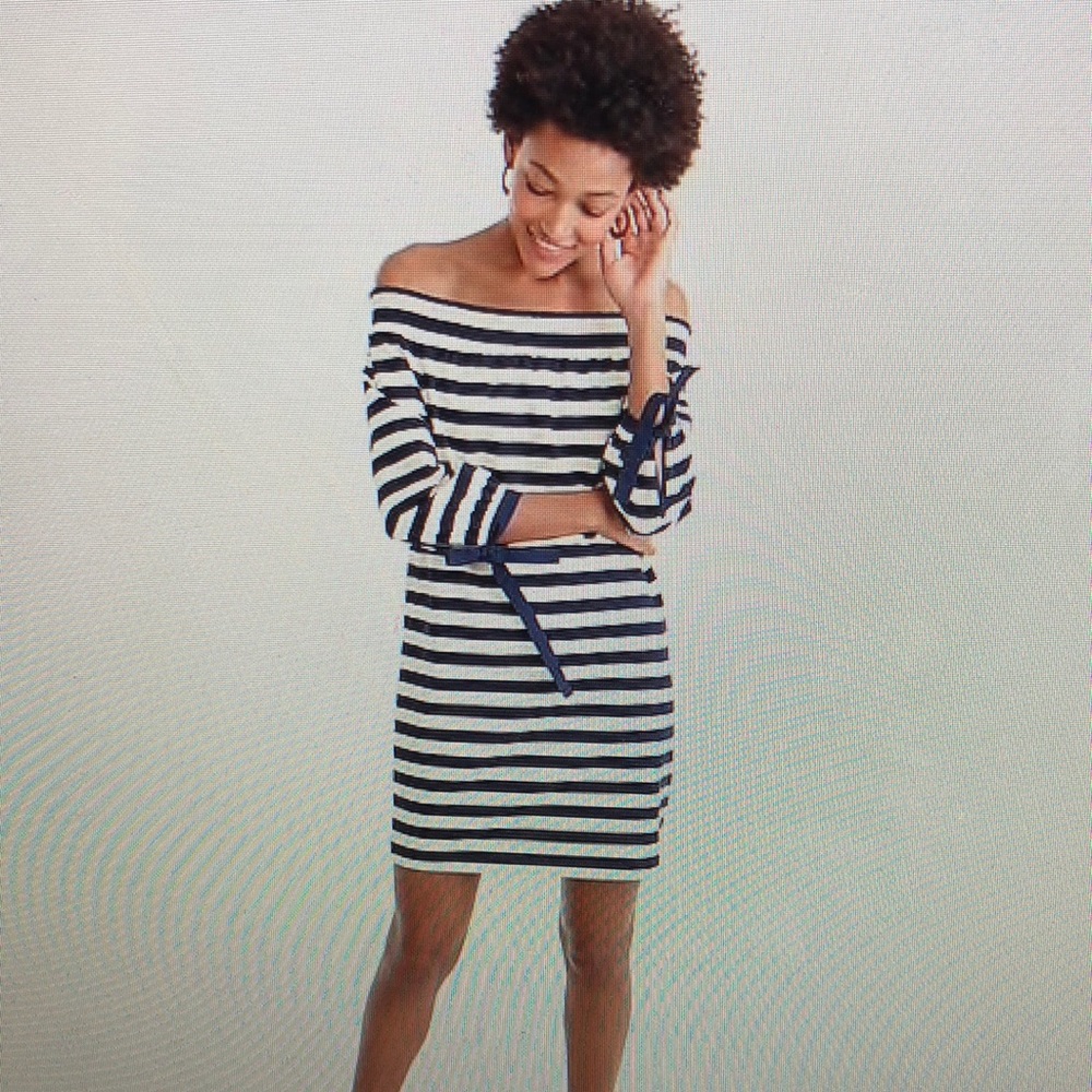 J.Crew Striped Off the Shoulder Dress Tie Sleeves
